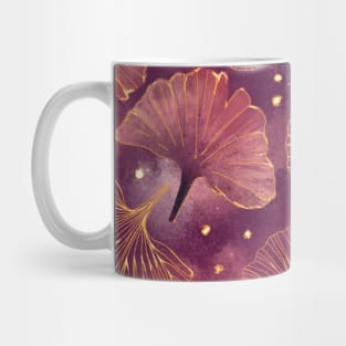 Watercolor Golden Ginko Leaves Dark Pink | Burgundy Red | Purple Pink pattern Mug